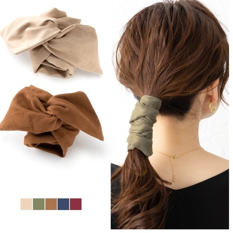 Retro Suede Fabric Wire Wrap Hair Tie Solid Color Ponytail Holder For Women Vintage Style Accessories
