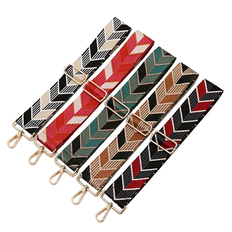 Wide Bag Strap Replacement Shoulder Adjustable Woven Polyester Geometric Chevron Pattern Ethnic Style For Handbags