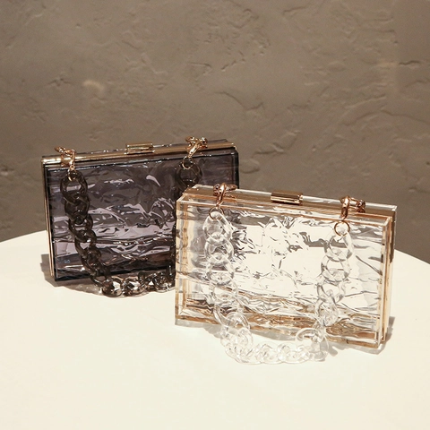 Wasserwellen Acryl Abendtasche Transparente Eisriss Box Clutch Mit Metallrahmen Doppelketten Für Damen Party Hochzeit