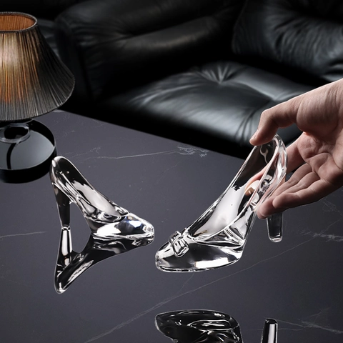 Ornement Chaussure À Talon En Verre Transparent Nœud Romantique Style Conte De Fées Cadeau Mariage Décoration Bureau