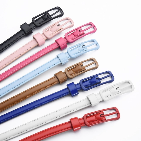 Fashion Women Skinny Faux Leather Belt Candy Color Slim Waist Belt With Alloy Pin Buckle Decorative Dress Jeans Accessories