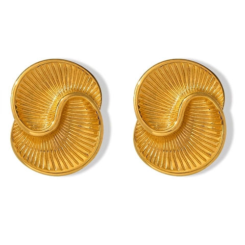 Pendientes Botón Elegantes Textura Espiral Gota Agua Para Mujeres Acero Titanio Geométrico Asimétrico Estilo Ins Joyería Metálica