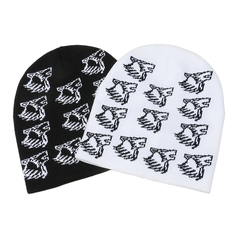 Berretto Maglia Acrilico Motivo Jacquard Testa Di Lupo Inverno Caldo Streetwear Unisex Esterno Casual