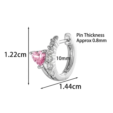 Hart Huggie Hoop Oorbellen Koper Zirconia Roze Blauw Hartvormige Edelsteen Sieraden Vrouwen Met Earring Post