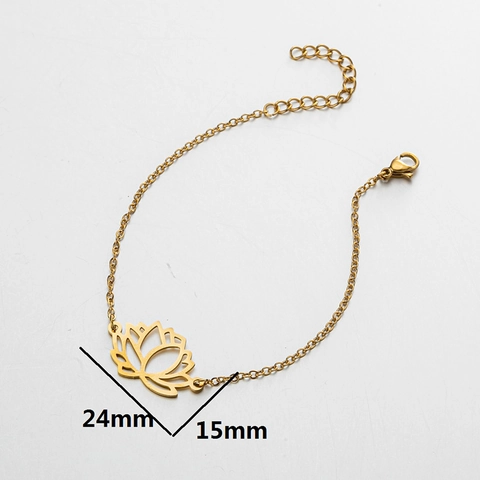 Pulsera Con Colgante De Flor De Loto Acero Inoxidable Calado Joyería Floral Para Mujer Elegante Ajustable Minimalista