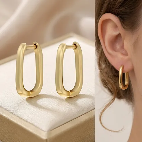 Minimalistische 18K Vergulde Koperen Ovalen Creolen Voor Dames Vintage Gepolijste Geometrische U-Vormige Sieraden