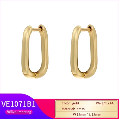 Minimalist 18K Gold Plated Copper Oval Hoop Earrings For Women Vintage Polished Geometric U-Shaped Metal Jewelry