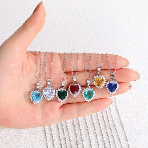 Collana Con Pendente A Cuore Dolce Rame Con Halo Di Zirconia Cubica A Forma Di Cuore Gioielli Regalo Donna