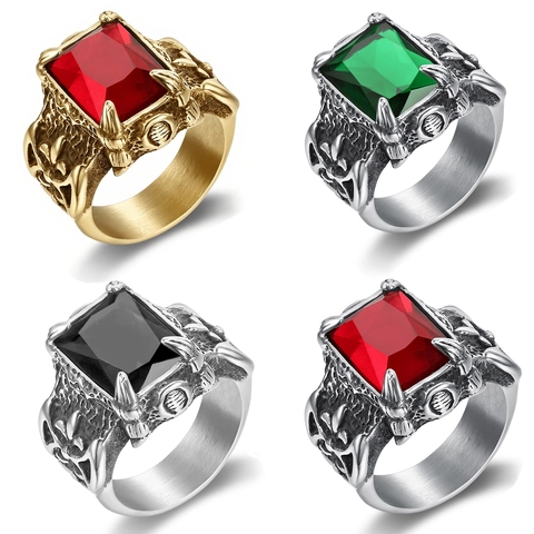 Vintage Herenring Van Roestvrij Staal Met Grote Rechthoekige Edelsteen Gothisch Punk Hip Hop Brede Ring Sieraden