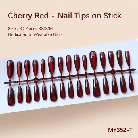 Red Cat Eye Press On Nails Long Coffin Glossy Luxury Nail Art Artificial Fingernails For Women Elegant Stiletto Tips