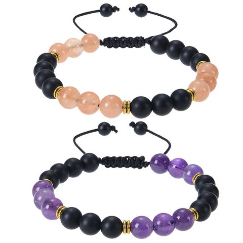 Natural Stone Beaded Bracelet Adjustable Braided Rope Jewelry Gemstone Energy Healing Gift Unisex