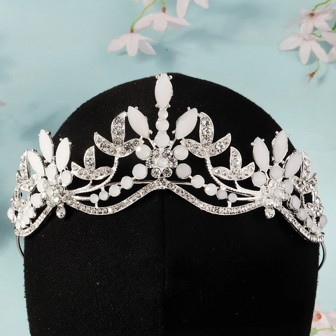 Elegant Bridal Crown Tiara Rhinestone Alloy Opal Resin Wedding Birthday Party Vintage Princess Hair Accessories For Women