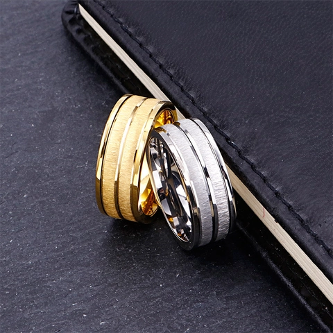316L Stainless Steel Ring Minimalist Brushed Center Polished Edges Fashion Band For Men