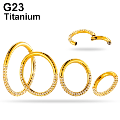 Titanium Hinged Hoop Earrings With Cubic Zirconia Pave Piercing Nose Ring Clicker Body Jewelry For Women Men