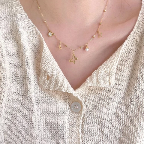 Collana A Farfalla In Argento Sterling 925 Con Perla Artificial Zircone Placcato Oro 18K Gioielli Minimalisti Per Donna