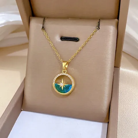 Collana Pendente Stella Oceano Stellato Catena Acciaio Inossidabile Rame Zircone Gioielli Circolari Donna Elegante