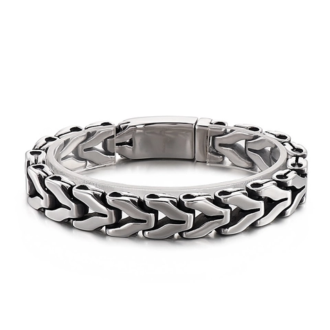 Pulsera De Hombre De Acero Inoxidable 316L Cadena V-Link Dragon Bone Estilo Punk Industrial Vintage Joyería Plata Negro