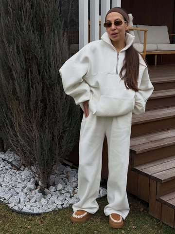 Women Half Zip Sweatshirt And Wide Leg Pants Solid Color Cotton Long Sleeve Oversized Casual Streetwear Lounge Outfits