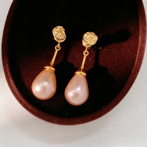 Tropfenperlen Ohrhänger Mit Silver Earring Post Gold Kupferlegierung Irreguläre Textur Französisch Vintage Schmuck Für Damen