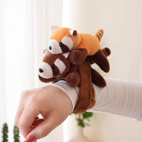 Cute Red Panda Plush Slap Bracelet Keychain Fridge Magnet Soft Raccoon Animal Shape Wristband Decoration For Kids