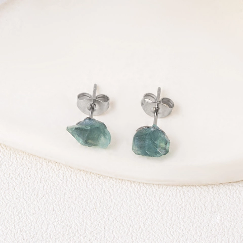 Natural Amethyst Raw Stone Stud Earrings With Silver Earring Post Irregular Geometric Rough Mineral Minimalist Jewelry For Women