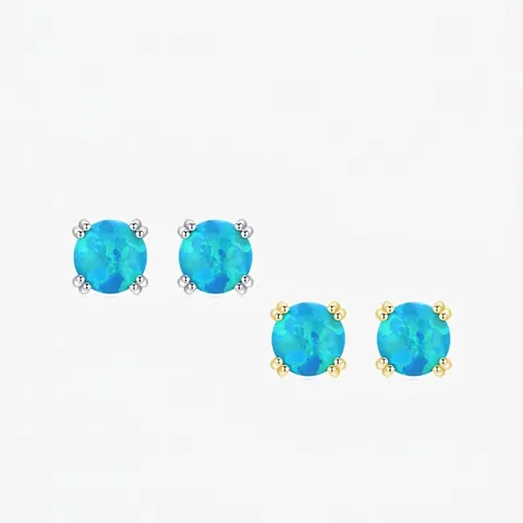 S925 Sterling Silver Round Blue Opal Stud Earrings For Women Minimalist Four Prong Inlaid Small Elegant Fine Jewelry Gift