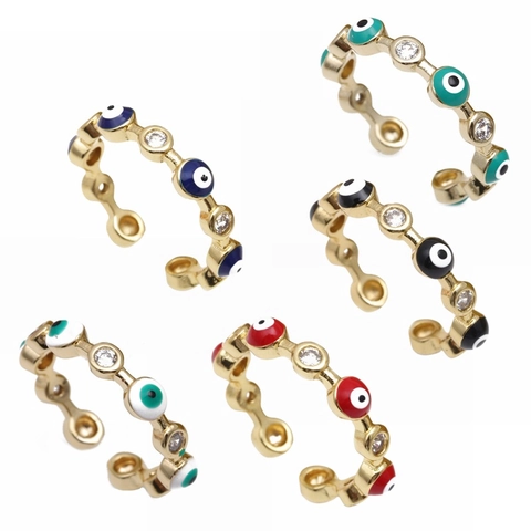 Evil Eye Verstellbarer Offener Ring Kupfer Vergoldet Mit Zirkonia Und Emaille Bunter Boho Türkischer Schmuck Für Damen