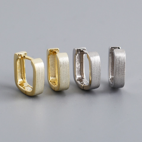 Minimalist 925 Sterling Silver Square Huggie Hoop Earrings Brushed Matte Finish Geometric Rectangle Jewelry For Women