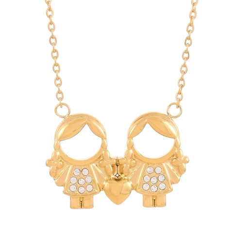 Cartoon Boy Girl Pendant Necklace Stainless Steel Rhinestone Heart Charms Jewelry For Women Sweet Clavicle Chain