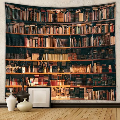 Tapiz De Estantería De Biblioteca Colgante De Pared Decoración De Estudio Vintage Tela De Poliéster Fondo De Habitación Retro