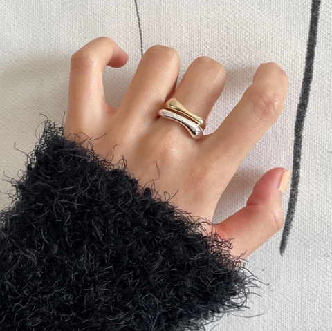 925 Sterling Silver Ring Irregular Wavy Fluid Glossy Adjustable Open Loop Minimalist Chic Aesthetic For Women