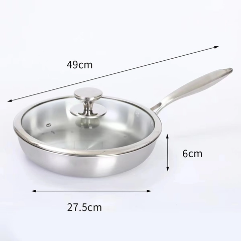 Stainless Steel Frying Pan Multi Layer Non-Stick Skillet Without Coating For Induction Cooktop Cooking Steak Flat Bottom