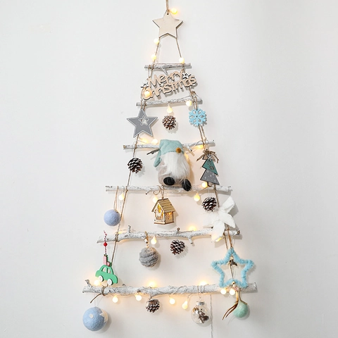 Decorazione Albero Natale Parete Ramo Legno Cornice Ferro Pigna Luci LED DIY Ornamento Casa Nordico Minimalista