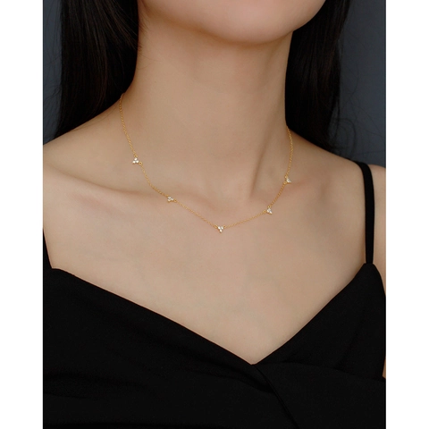 925 Sterling Silver Necklace Zircon Flower Micro Pave Minimalist Clavicle Chain Jewelry For Women