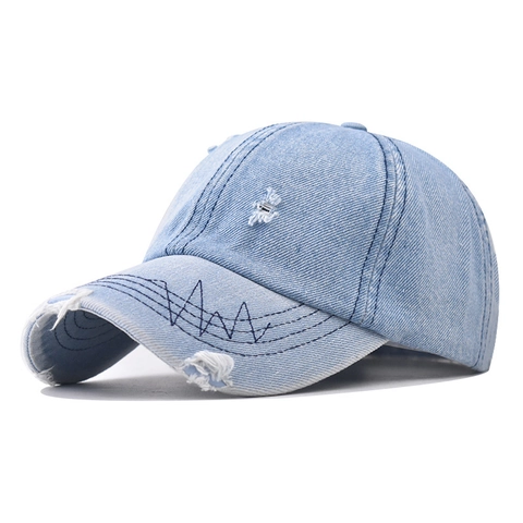 Distressed Washed Denim Baseball Kappe Vintage Street Sonnenhut Mit Löchern Verstellbar Baumwolle Für Herren Damen
