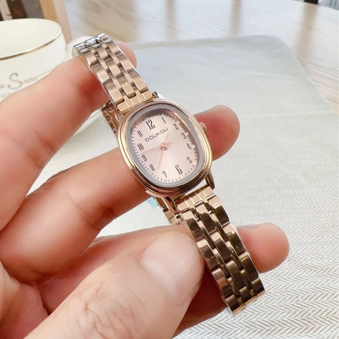 Elegant Women Oval Quartz Watch Minimalist Metal Link Bracelet Wristwatch Analog Ladies Fashion Jewelry Watch With Alloy Case