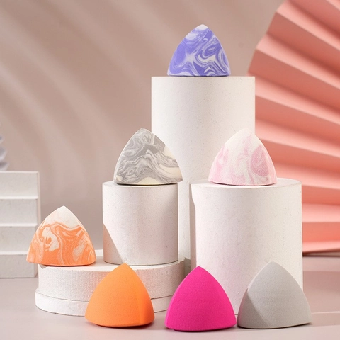 Spugnette Trucco Forme Diamante Triangolo Motivo Marmo Senza Lattice Poliuretano Idrofilo Per Fondotinta Uso Secco Umido