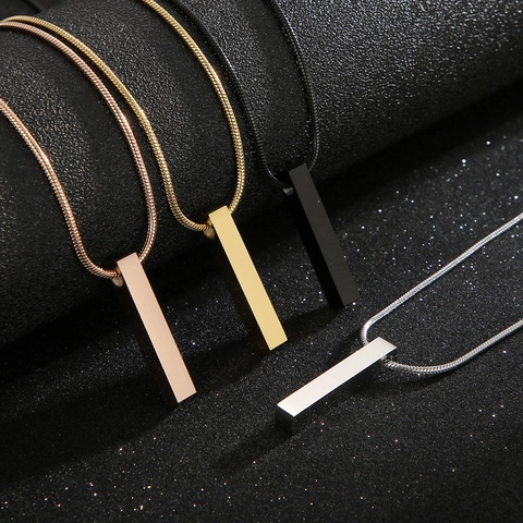 Minimalist Stainless Steel Vertical Rectangular Bar Pendant Necklace For Men Women Gold Silver Black Rose Gold Geometric Jewelry