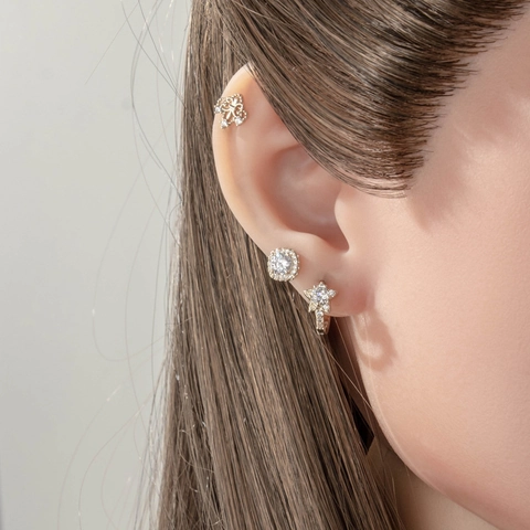 Vintage Koffie Goud Oorkraakbeen Stud Zirconia Kruis Ster Vierkant Piercing Sieraden Retro Franse Stijl