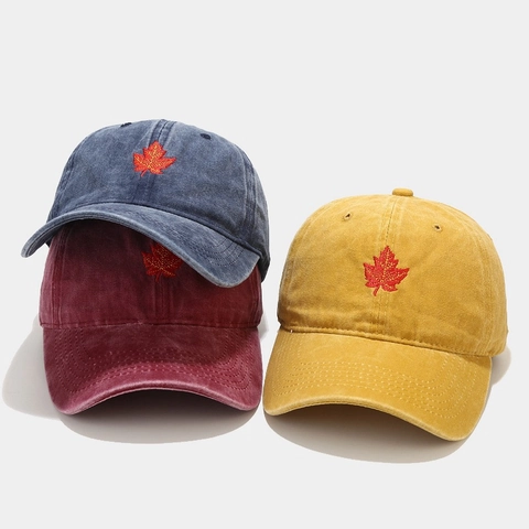 Gorra De Béisbol De Algodón Lavado Vintage Bordado Hoja De Arce Ajustable Sombrero Sol Unisex