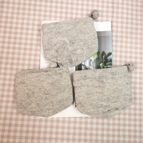 Handmade Wool Felt Coin Purse Cute Bee Flower Bird Embroidery Mini Storage Pouch Forest Style Vintage Zipper Wallet For Women