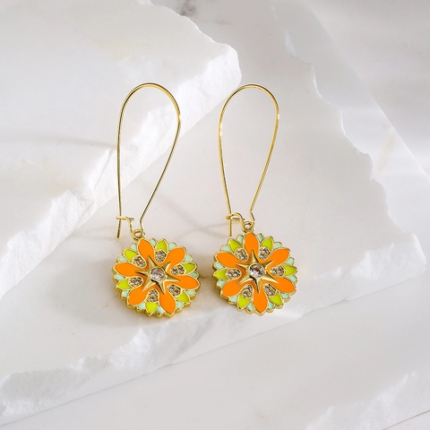 Bohemian Drop Earrings Copper 18K Gold Plated Colorful Enamel Geometric Flower Zircon Jewelry For Women