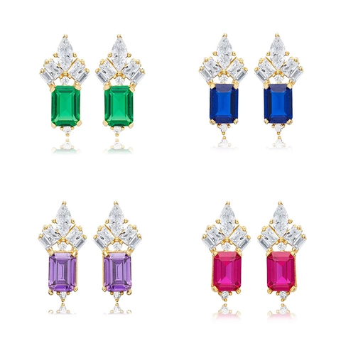 Orecchini a Bottone in Zirconia Rettangolari di Lusso Per Donna Con Perno in Argento Sterling 925 Gioielli in Rame