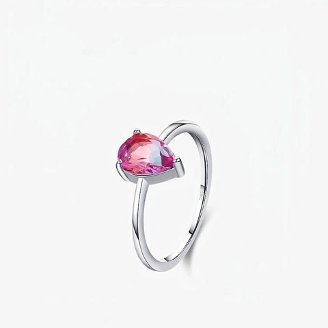 Anello In Argento Sterling 925 Taglio Pera Pietra Preziosa Sfumata Rosa Viola Forma Goccia D'acqua Minimalista Elegante Donna