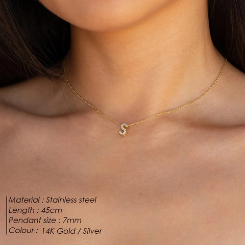 Minimalistische Roestvrijstalen Letter Hanger Halsketting Voor Vrouwen 14K Goud Zilver Verguld Strass Ingelegd Hart Symbool Sleutelbeenhalsketting Sieraden