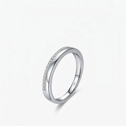 Anello In Argento Sterling 925 Minimalista Con Zircone Bianco Pavé Fascia Di Moda Sottile Impilabile Per Donna