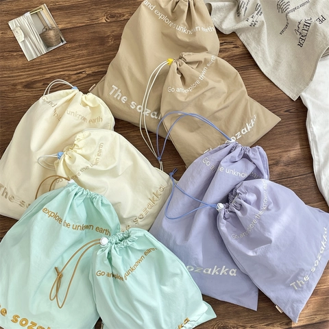 Drawstring Storage Bag Travel Organizer Polyester Fabric Embroidery Slogan Dustproof Portable Pouch For Underwear Makeup Home