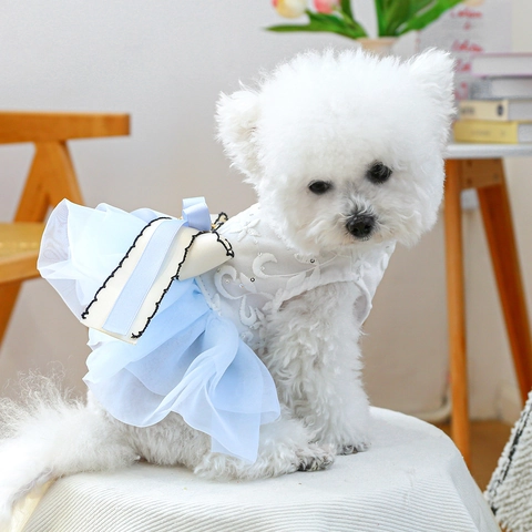 Huisdier Hond Prinses Jurk Kant Borduurwerk Tule Rok Met Strik Kunstparel Decor Voor Kleine Honden Katten Puppy Feest Bruiloft