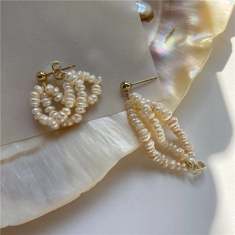Barocke Süßwasserperlen Mehrlagige Hoop Ohrringe Elegante Französische Vintage Vergoldete 925 Sterling Silber Stifte Damen