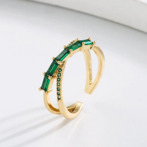 Geometrischer Offener Ring Messing 18K Vergoldet Zirkonia Mikropflaster Elegant Verstellbar Modeschmuck Damen